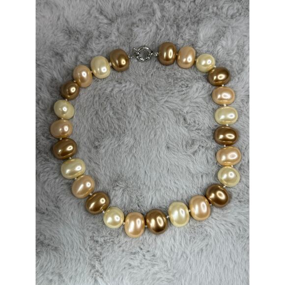 Chunky Champagne Gold Faux Baroque Pearl Bead Necklace 18” Glam Classic - Picture 1 of 3